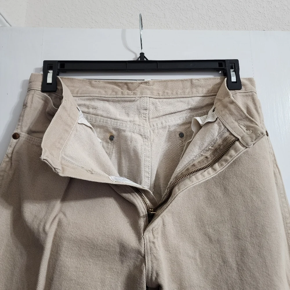 Vintage Wrangler USA Made Tan Beige Denim Jeans Men’s 34x38 Tall Straight Leg